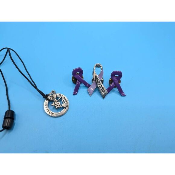 Cancer survivor necklace and pins - Picture 1 of 2